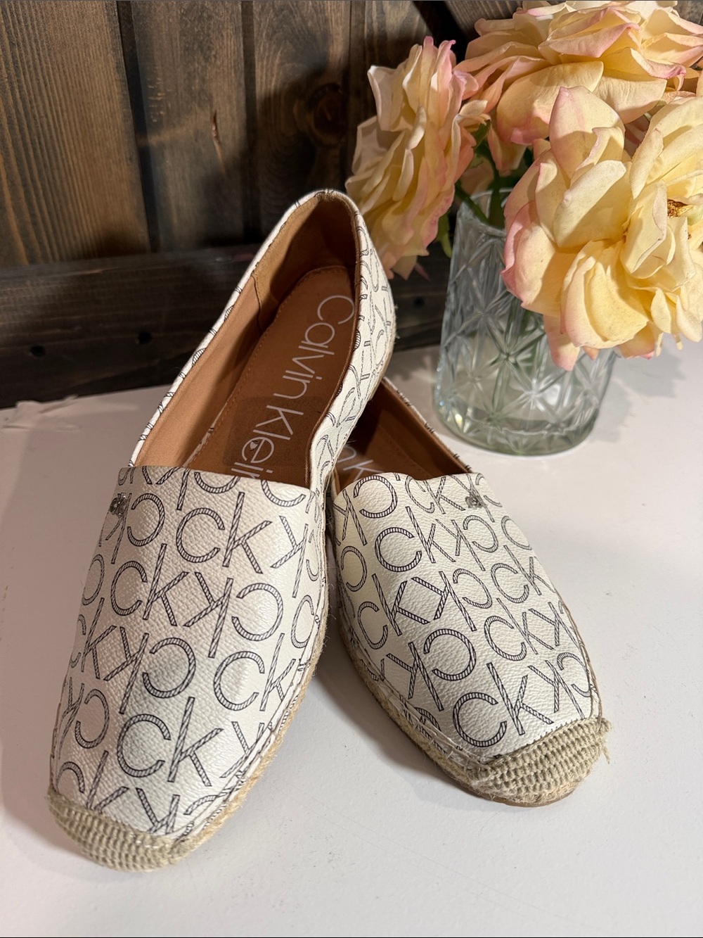 Calvin Klein Ivory Logo Espadrille Slip-Ons